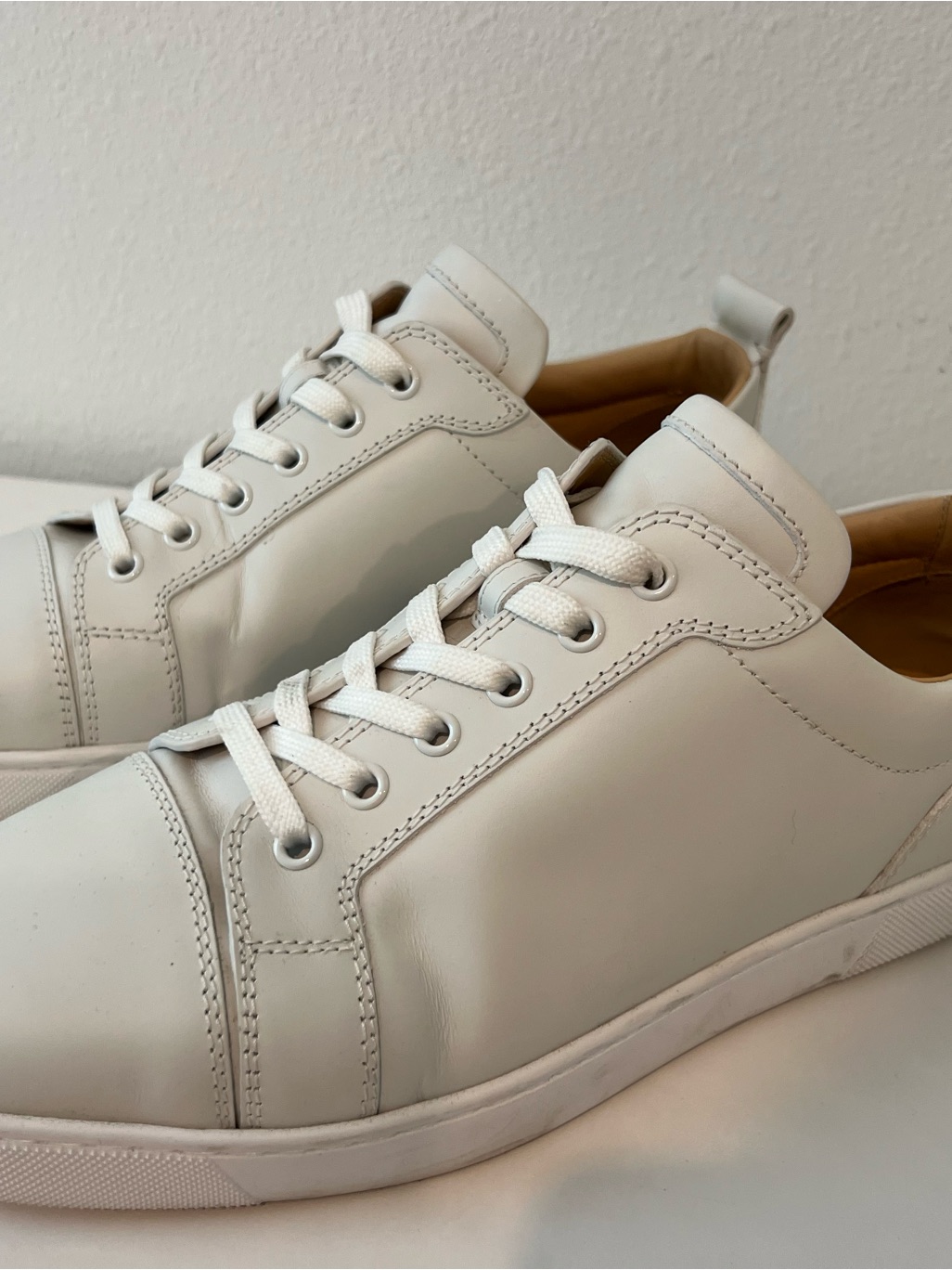 Christian Louboutin Louis Junior Flat White Calf Leather Sneakers Men’s - Eu 43